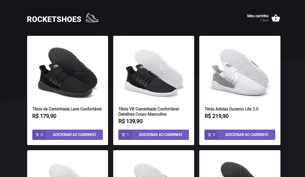 Tela inicial rocketshoes